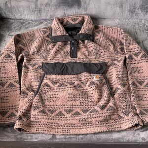Carhartt tan and Charcoal Sherpa Pullover with Aztec Pattern